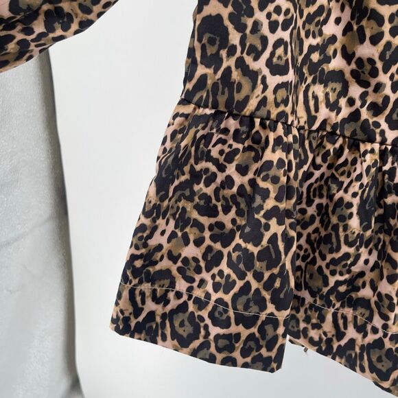 Kaktus Leopard Print Tie-Front Peplum Blouse Cotton Poplin Size Large NWT - Picture 8 of 13